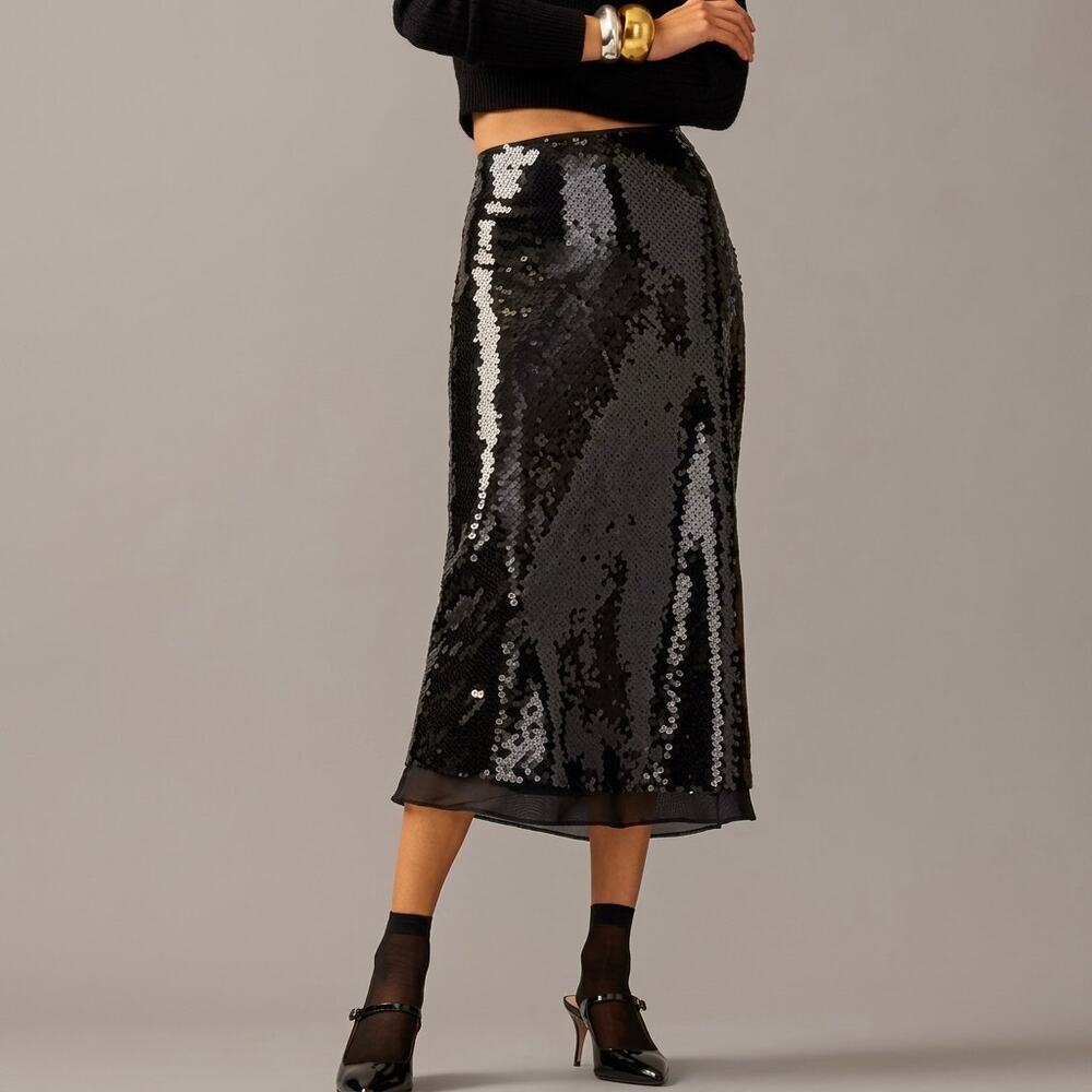 Anna October X J.Crew Sequin Midi Skirt Limited Edition Black Size 6